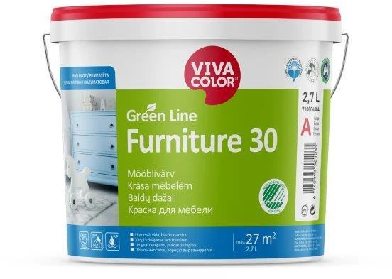 Baldų dažai VIVACOLOR Žalias LINE FURNITURE 30, pusiau matiniai, 900 ml