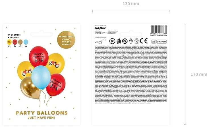 PartyDeco Balionų rinkinys "Happy Birthday 1 " 30cm 6 vnt