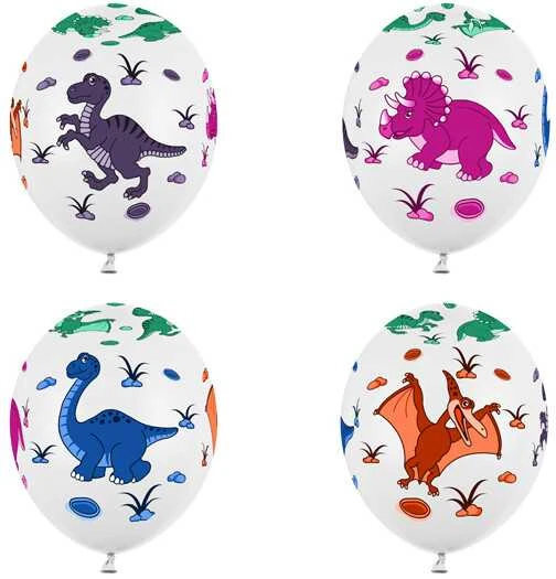 Party Deco Balionai Dinozaurai Party deko 30cm/6vnt. balti