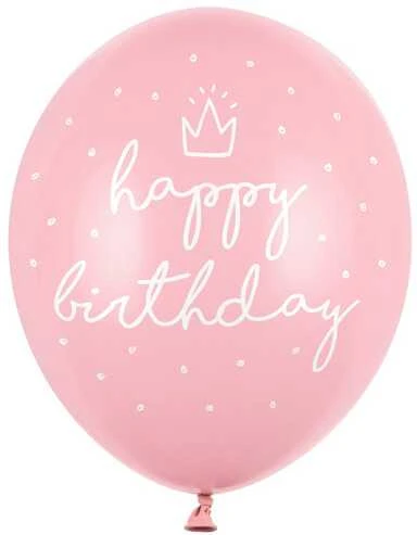 PartyDeco Balionų rinkinys Happy Birthday rausvi 6vnt