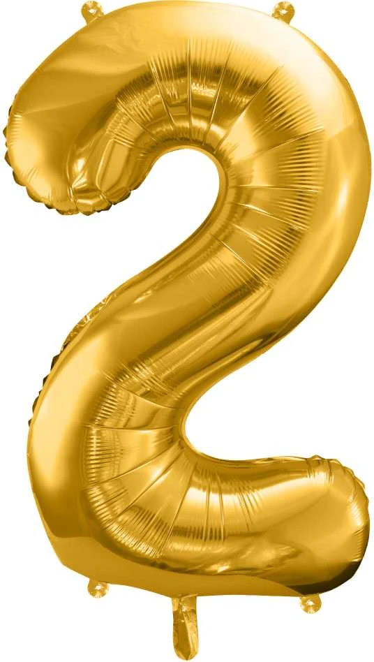 PartyDeco Folinis balionas "2" auksinis, 86 cm