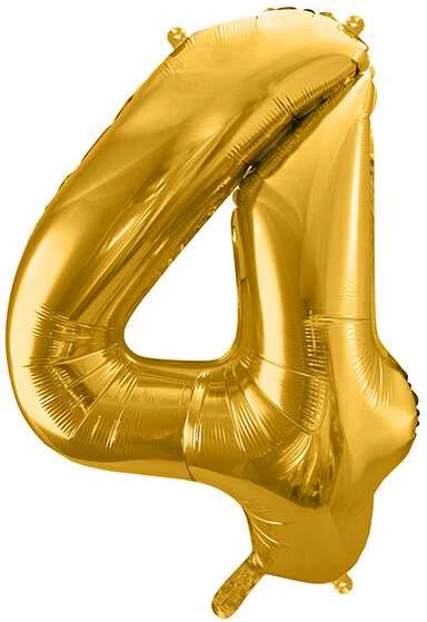 PartyDeco Folinis balionas "4" auksinis, 86 cm