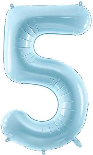 PartyDeco Folinis balionas "5" melsvas, 86 cm