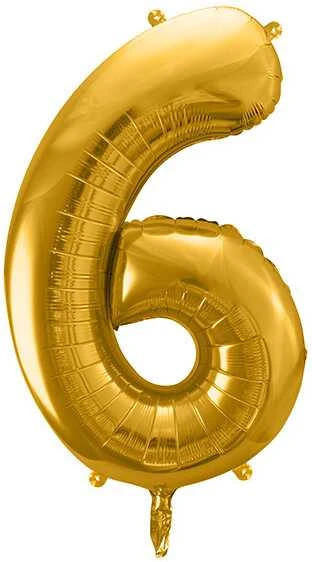 PartyDeco Folinis balionas "6" auksinis, 86 cm
