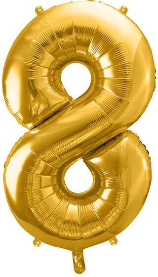PartyDeco Folinis balionas "8" auksinis, 86 cm