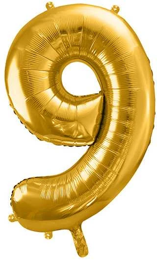 PartyDeco Folinis balionas "9" auksinis, 86 cm