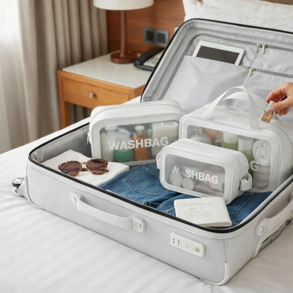 Baltas kelioninis kosmetinis rinkinys 3in1 TOURIST organizatorius AIRPLANE dovana
