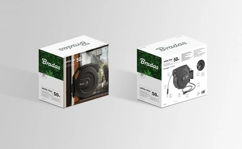 Baltas LINE automatinė žarnos ritė su 1/2 colio žarna – 50 m ir priedais WL-W7B50