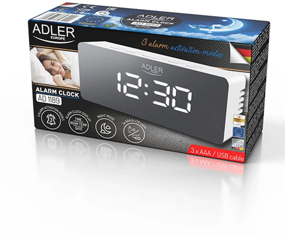 Adler | Žadintuvas | AD 1189W | Signalizacijos funkcija | Baltas