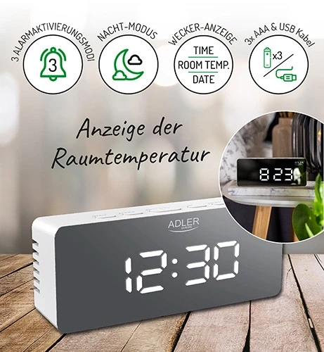 Adler | Žadintuvas | AD 1189W | Signalizacijos funkcija | Baltas