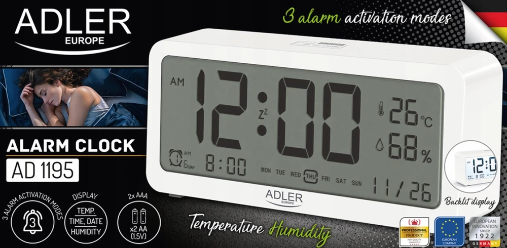 Adler | Žadintuvas | AD 1195w | Signalizacijos funkcija | Baltas