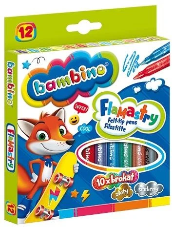 Bambino flomasteriai su blizgučiais, 12 spalvų
