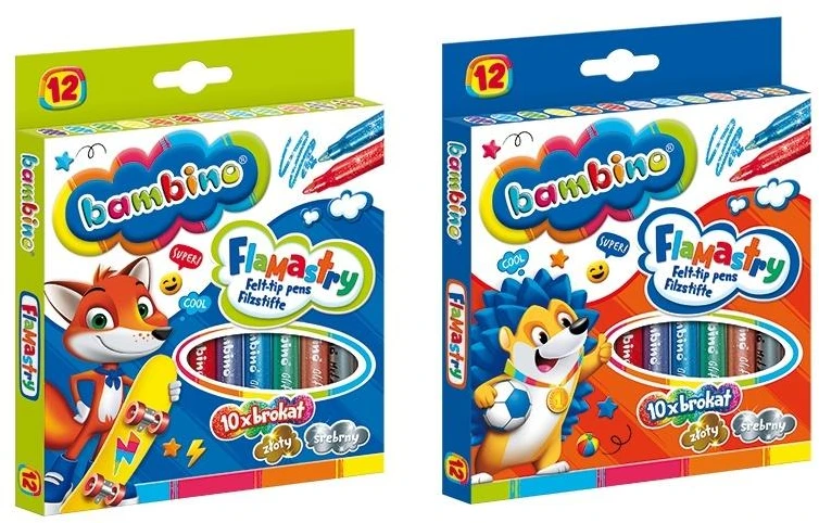 Bambino flomasteriai su blizgučiais, 12 spalvų