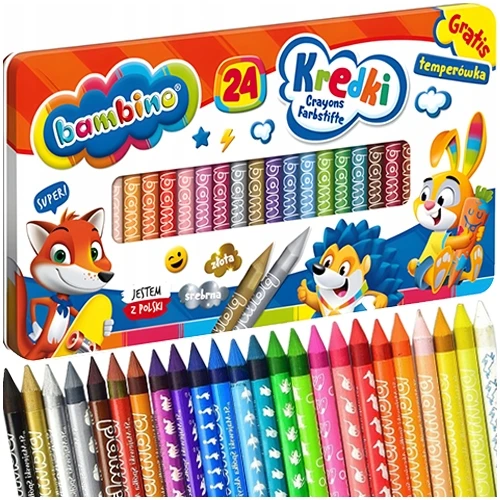 BAMBINO kreidelės metalinėje dėžutėje 24 temperos spalvos.