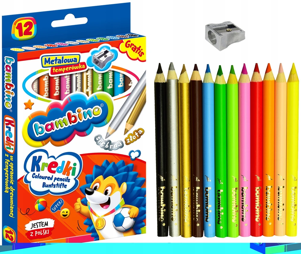 Lean School BAMBINO Mediniai pieštukai su rėmeliu 12 spalvų + galąstuvas