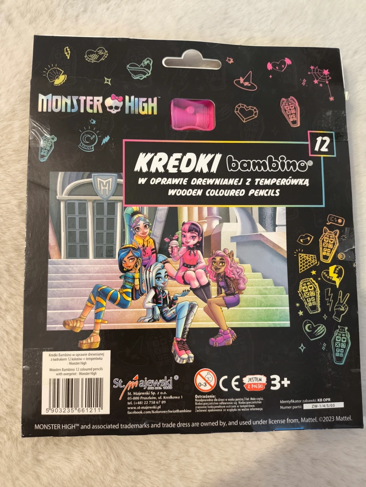 Bambino Monster High spalvos kreidelės, 12 vnt., su drožtuku