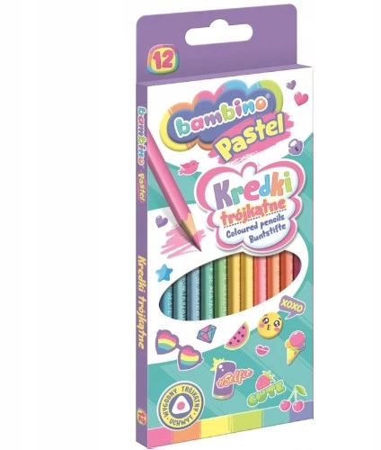 Bambino pastelinės spalvos pieštukinės kreidelės, 12 vnt.