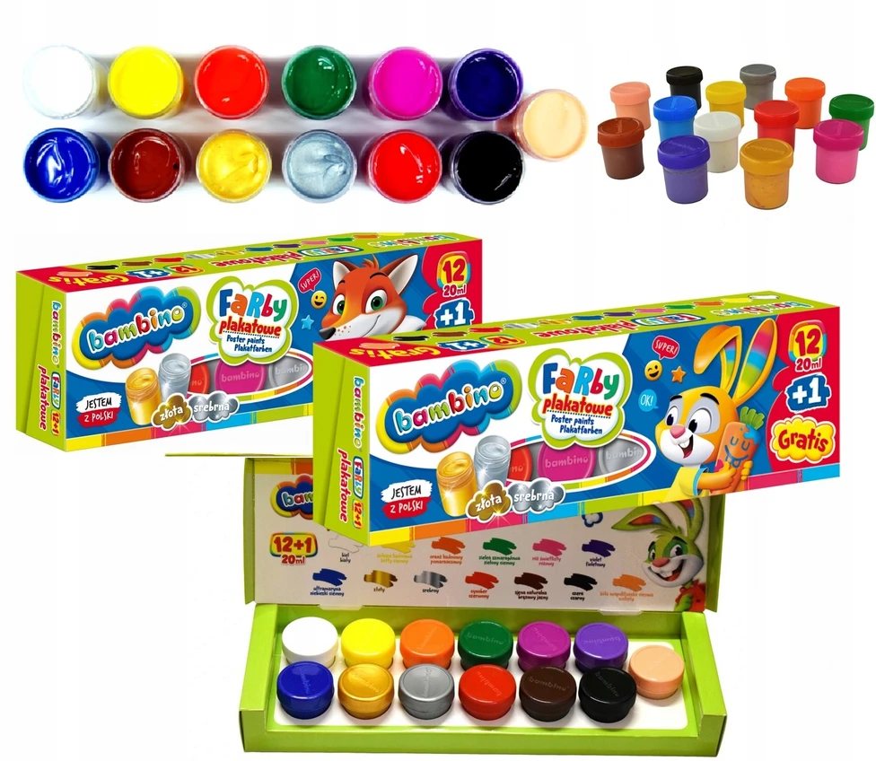 Bambino plakatiniai dažai, 12+1 spalvų, 20ml
