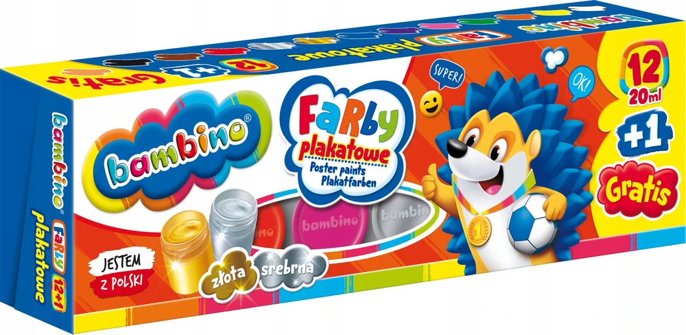 Bambino plakatiniai dažai, 12+1 spalvų, 20ml