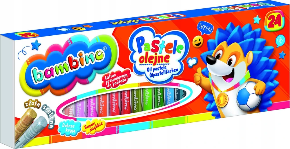 BAMBINO SCHOOL OIL PASTELS 24 spalvos, pastelinės kreidelės, auksas ir sidabras