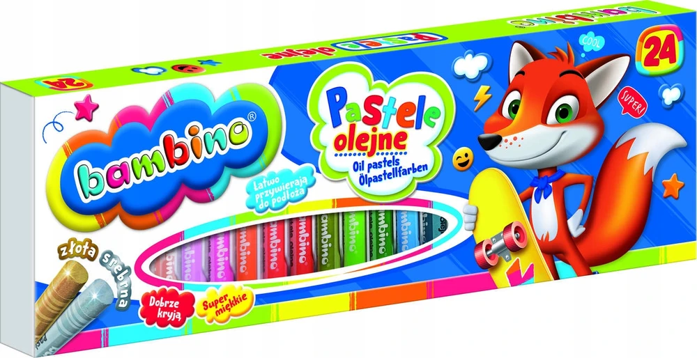 BAMBINO SCHOOL OIL PASTELS 24 spalvos, pastelinės kreidelės, auksas ir sidabras