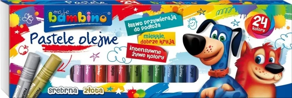 BAMBINO SCHOOL OIL PASTELS 24 spalvos, pastelinės kreidelės, auksas ir sidabras