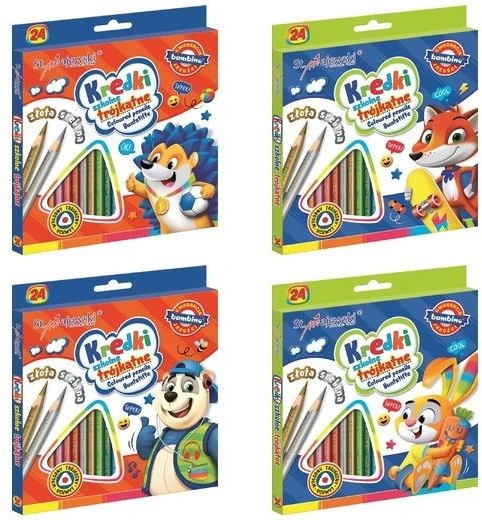 BAMBINO Mokykliniai trikampiai pieštukai 24 spalvų