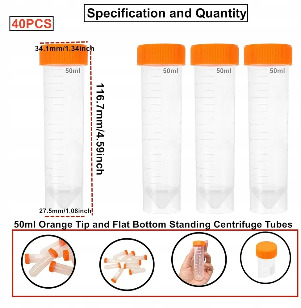 BANDYMO MĖGNĖLIS 40 Vnt. 50 ml PLASTIKINIO EKSPERIMENTINĖ LABORATORIJOJE ILGA, STIPRI
