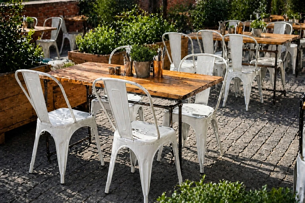 Bankietowo LOFT CAFE KAVINĖS KĖDĖ, SODO ATŪRINĖ VIRTUVĖ METRO PP LOFTAS, Baltas