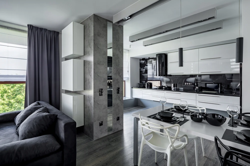 Bankietowo MODERNĖ SPLIT KITCHEN OPENWORK SODO KĖDĖ, balta, skirta virtuvei svetainei