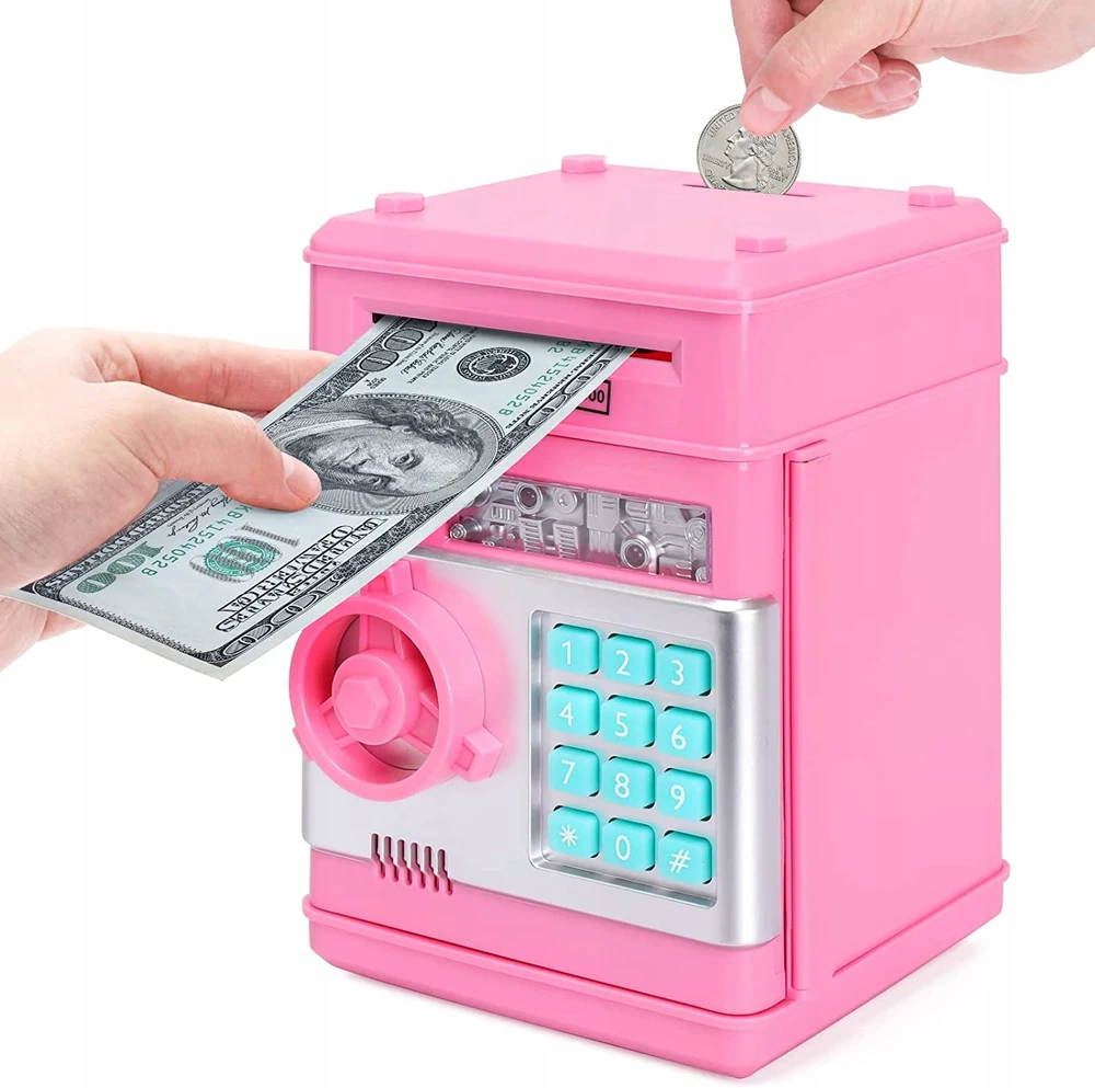 BANKNOTŲ INDĖLIMO APARATAS MONETŲ BANKO SEIFAS (ROŽINĖ)