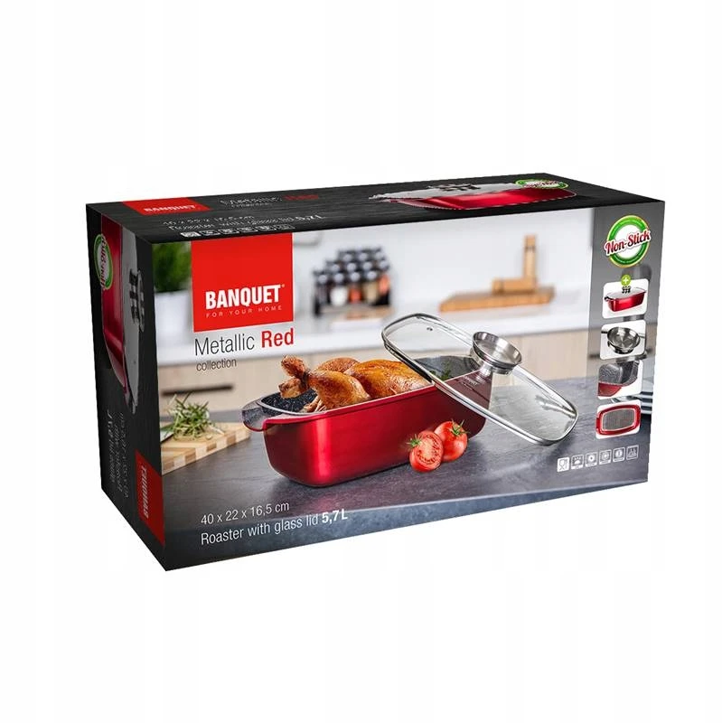 Banquet BRITANNA Metallic Raudonas BANKETAS 5.7L + INDUKCINIS dozatorius