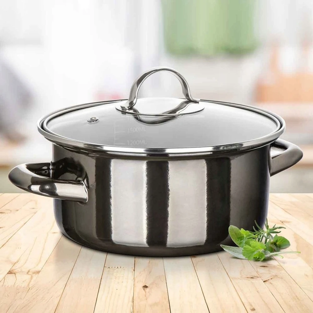 Banquet EMALINIS PUODAS 22cm 3,7L SU DANGIU BANKETAS METALINIS Juodas