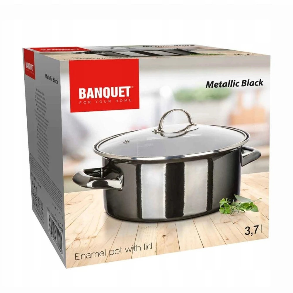 Banquet EMALINIS PUODAS 22cm 3,7L SU DANGIU BANKETAS METALINIS Juodas