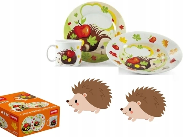 Banquet KERAMINIS VAKARIENIŲ RINKINYS VAIKAMS, pusryčių lėkštės, indai ežiukui
