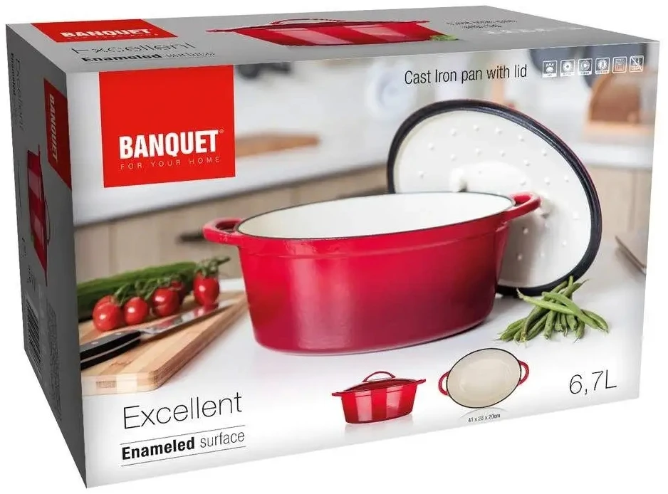 Banquet Ketaus kepimo indas banketas, KIETAS, DIDELIS, 6,7 l dujinė indukcinė orkaitė