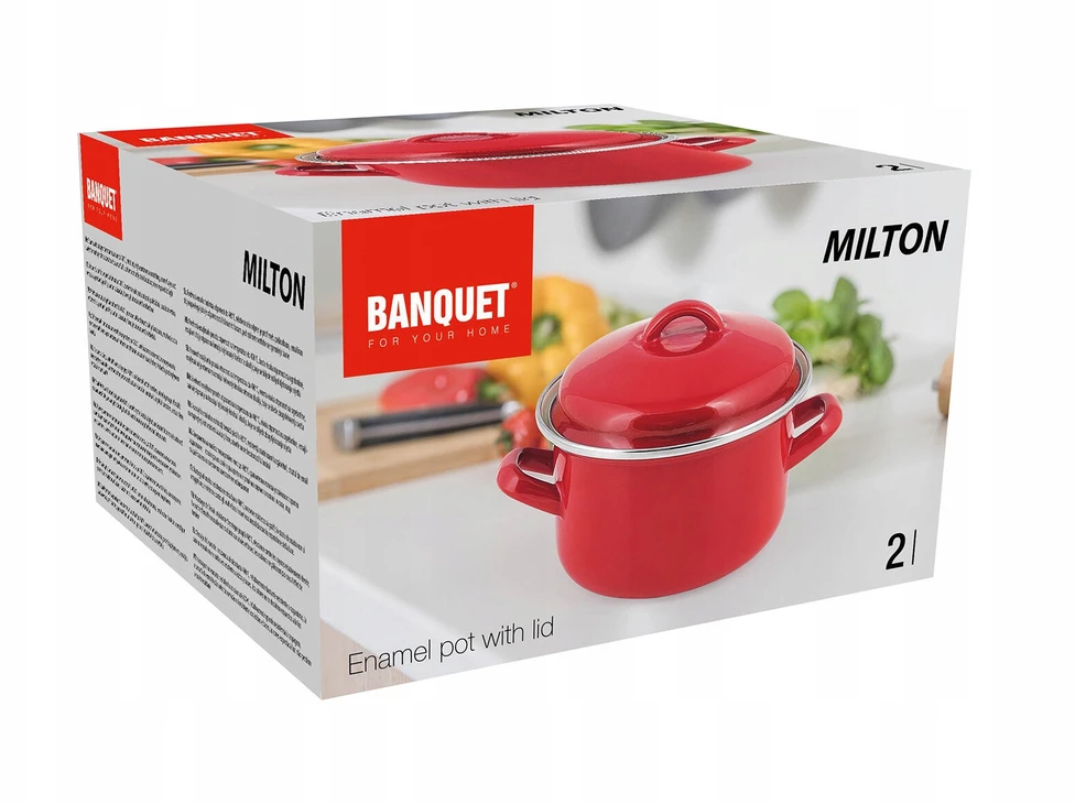 Banquet MAŽAS raudonas emaliuotas PUODAS SU DANGIU Banketas 2L 16cm 6777