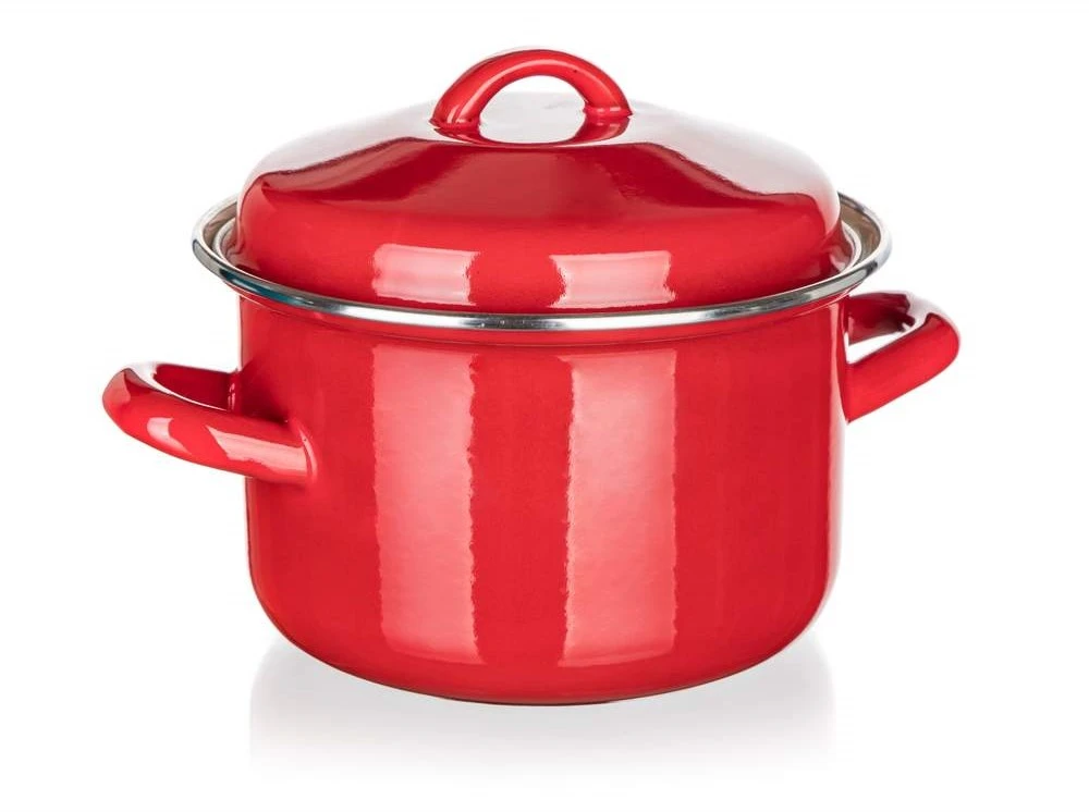Banquet MAŽAS raudonas emaliuotas PUODAS SU DANGIU Banketas 2L 16cm 6777