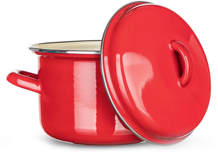 Banquet MAŽAS raudonas emaliuotas PUODAS SU DANGIU Banketas 2L 16cm 6777