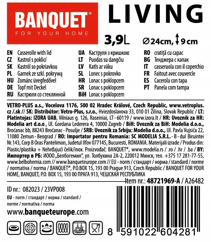 Banquet PUODAS SU dangteliu gastro low 3,9L LIVING Banketas DUJŲ indukcija 4281