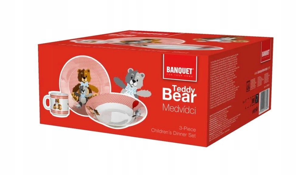 Banquet Vakarienės rinkinys Birželio 3 d. VAIKAMS TEDDY raudonos meškiuko lėkštės vakarienėms pusryčiams