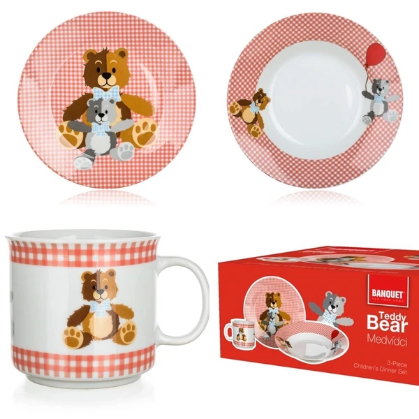 Banquet Vakarienės rinkinys Birželio 3 d. VAIKAMS TEDDY raudonos meškiuko lėkštės vakarienėms pusryčiams