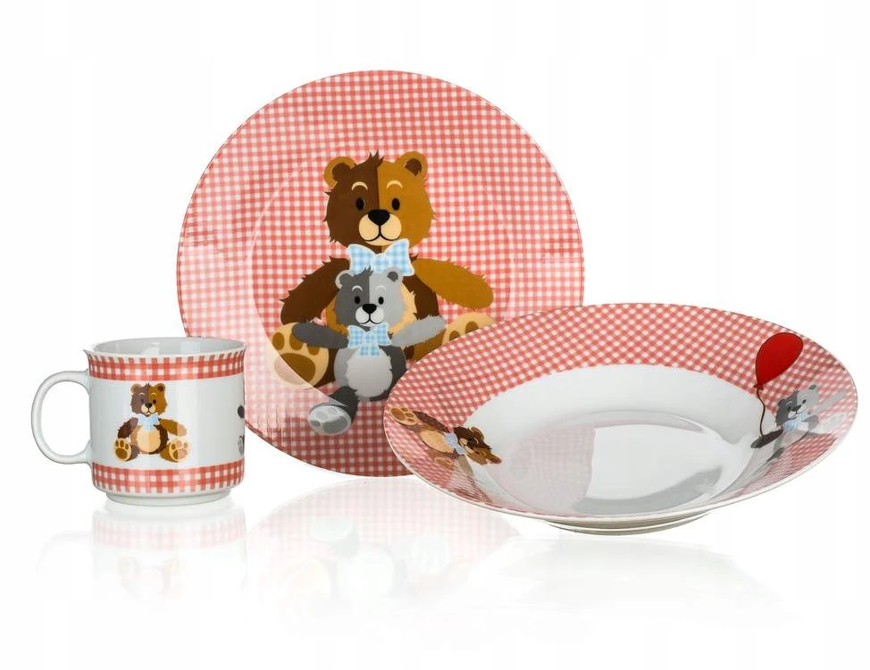 Banquet Vakarienės rinkinys Birželio 3 d. VAIKAMS TEDDY raudonos meškiuko lėkštės vakarienėms pusryčiams