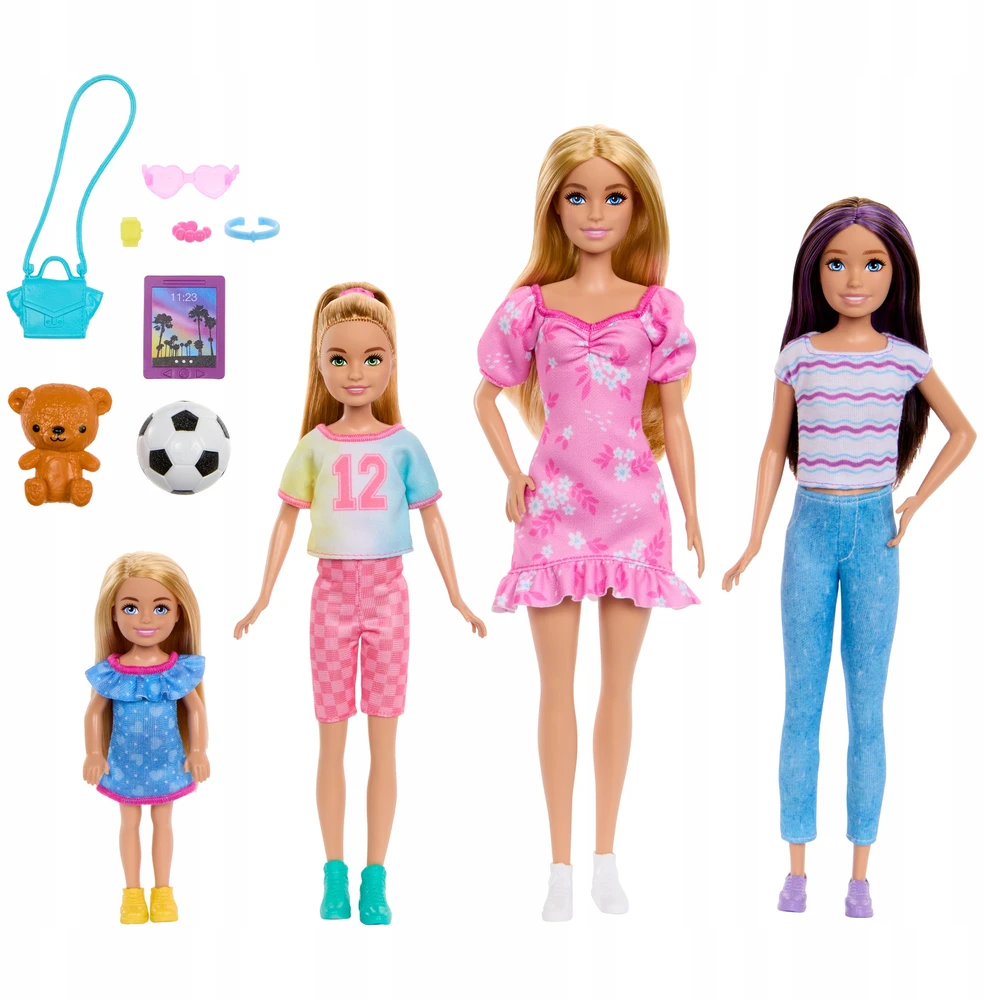 BARBIE DIDELIS 4 LĖLIŲ SESERIŲ SKIPPER STACIE CHELSEA BARBIE PRIEDŲ RINKINYS