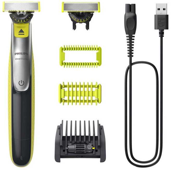 Philips | Skustuvas/kirptuvas, veido | QP2724/20 OneBlade | Veikimo laikas (maks.) 45 min | Drėgnas ir sausas | NiMH | Pilka/žalia