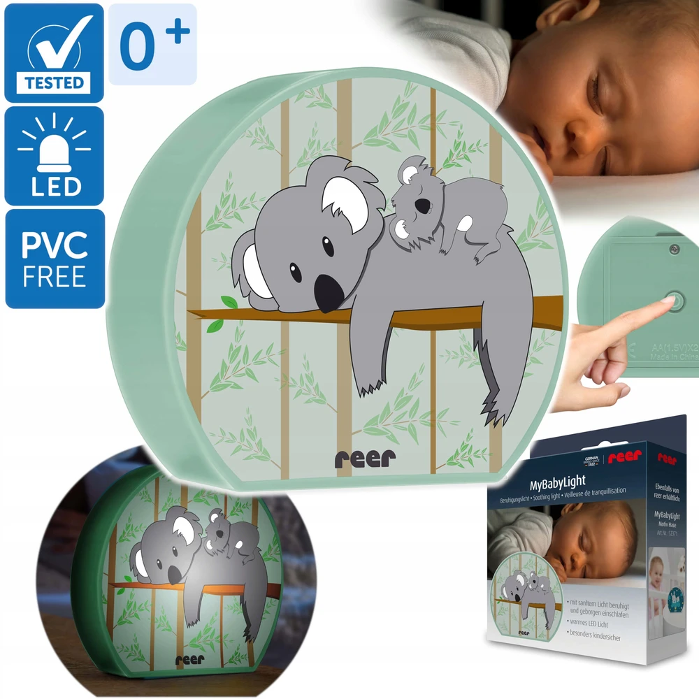 Baterija veikianti LED naktinė lemputė vaikams koala REER