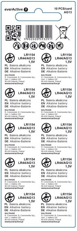 Baterijos everActive LR1154, LR44, AG13, 10 vnt.