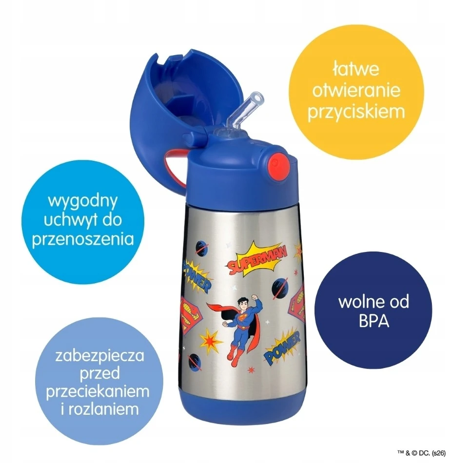 B.Box B.dėžutė SUPERMAN Thermo buteliukas su šiaudeliu Thermo buteliukas 350 ml