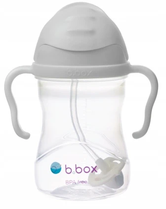 B.box buteliukas su šiaudeliais, pilkas 240 ml