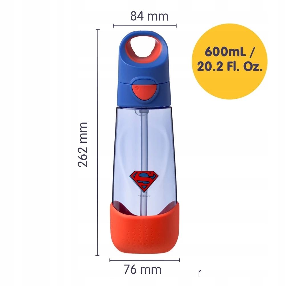 B.box Geriamasis butelis su šiaudeliu 600 ml - Supermenas
